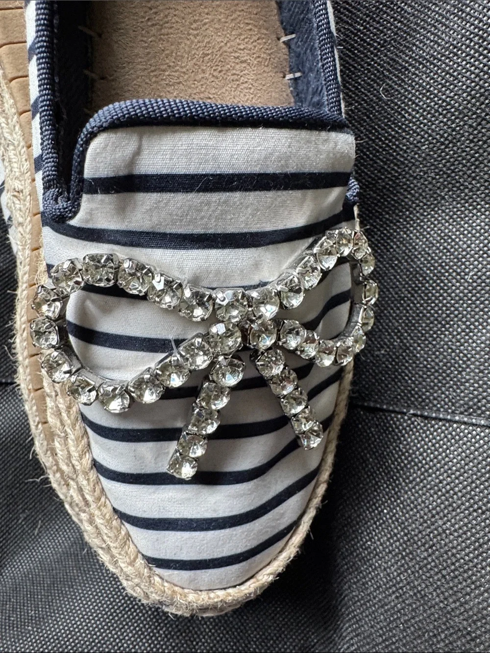 On 34th Navy Stripe Espadrille Loafer with Crystal Accent